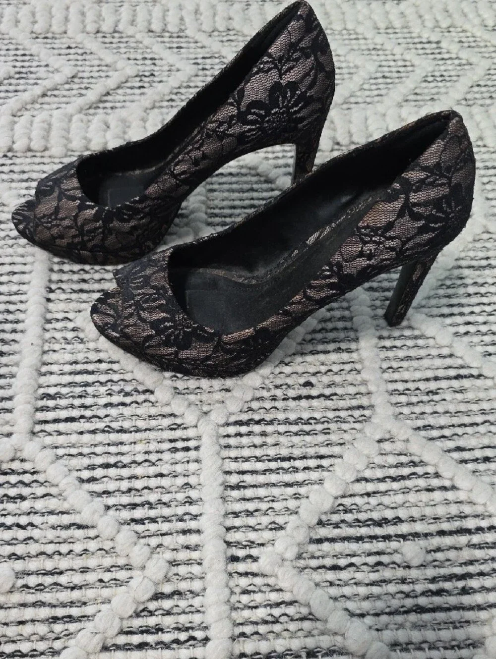 Gianni Bini Black Lace Overlay Blush Pointed-Toe Pumps